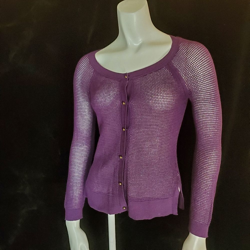 American Eagle Outfitters Purple Lightweight Knit Cardigan (XS)